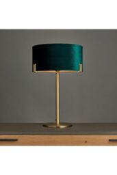 Netlighting Hayfield Table Lamp Matt Antique Brass Plate Green Velvet Shade in Gold - thumbnail 2