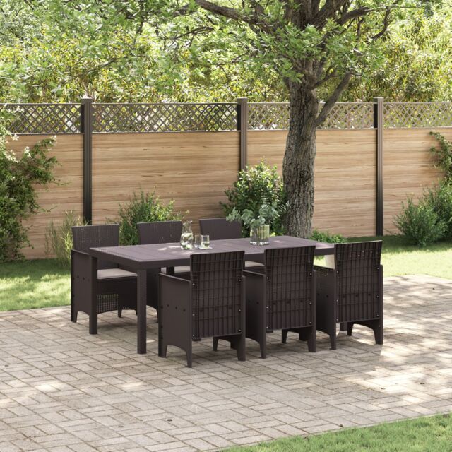 Berkfield Home 7 Piece Garden Dining Set with Cushions Brown Poly Rattan - image 1