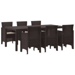 Berkfield Home 7 Piece Garden Dining Set with Cushions Brown Poly Rattan - thumbnail 2