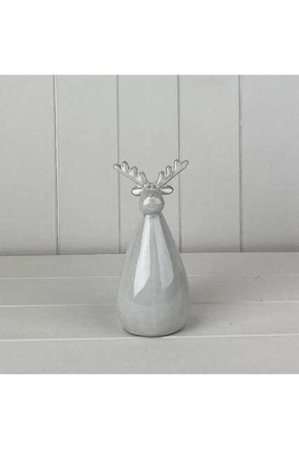 KDMD Refined Glazed Ceramic Reindeer Ornament with Textured Detail in Light Grey - image 1