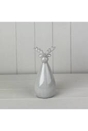 KDMD Refined Glazed Ceramic Reindeer Ornament with Textured Detail in Light Grey - thumbnail 2
