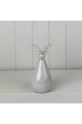 KDMD Refined Glazed Ceramic Reindeer Ornament with Textured Detail in Light Grey - thumbnail 1