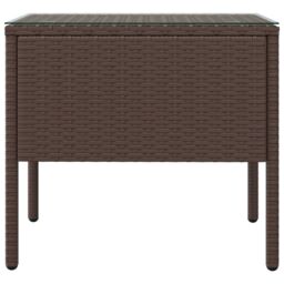 Berkfield Home Side Table Brown 53x37x48 cm Poly Rattan & Tempered Glass - Size: 53 x 37 x 48 cm - thumbnail 3