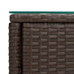 Berkfield Home Side Table Brown 53x37x48 cm Poly Rattan & Tempered Glass - Size: 53 x 37 x 48 cm - thumbnail 5