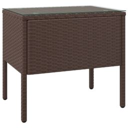 Berkfield Home Side Table Brown 53x37x48 cm Poly Rattan & Tempered Glass - Size: 53 x 37 x 48 cm - thumbnail 2