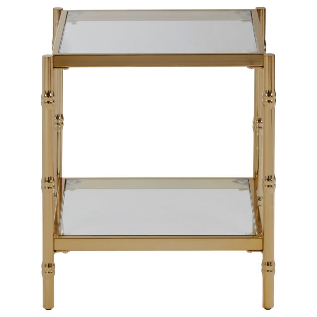 Orsina Two-Tier Square Side Table With Knopped Iron Legs, Gold Iron Frame Settee Side Table, Mirrored Glass End Table - image 1