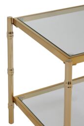 Orsina Two-Tier Square Side Table With Knopped Iron Legs, Gold Iron Frame Settee Side Table, Mirrored Glass End Table - thumbnail 4
