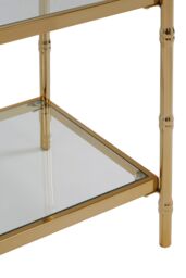 Orsina Two-Tier Square Side Table With Knopped Iron Legs, Gold Iron Frame Settee Side Table, Mirrored Glass End Table - thumbnail 3