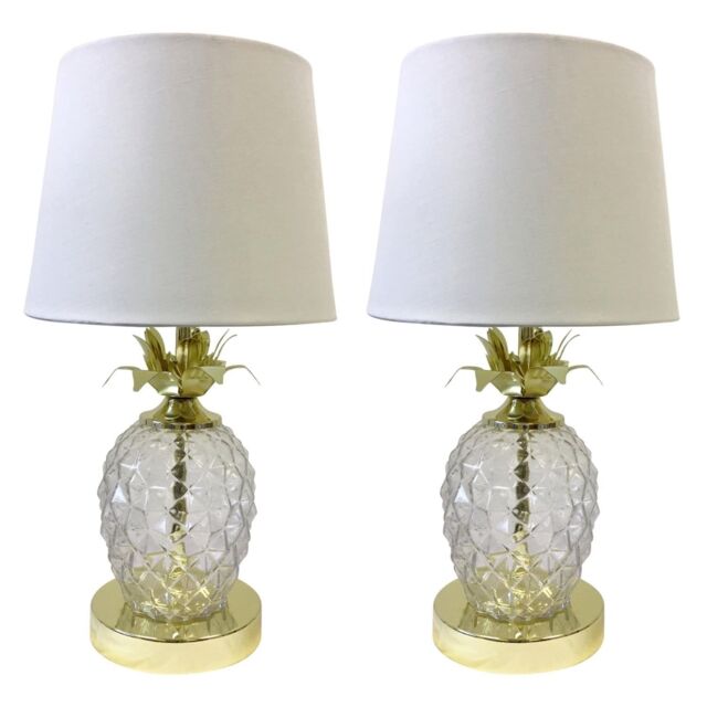First Choice Lighting Pair of Gold Pineapple Touch Lamps with White Shades - image 1