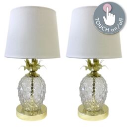 First Choice Lighting Pair of Gold Pineapple Touch Lamps with White Shades - thumbnail 2