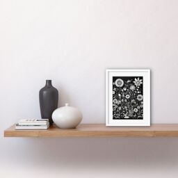 "Artery8 Wall Art Print Black & White Wild Flower Contour Pattern Artwork Framed 9X7 Inch - Size: W7"" x H9""" - thumbnail 2