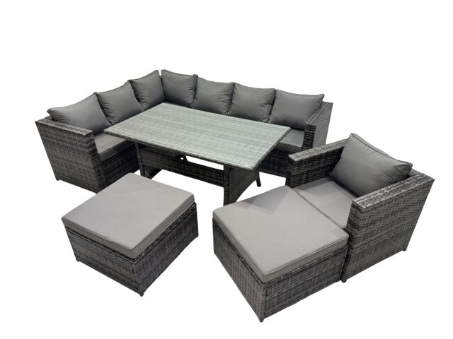 Fimous Outdoor PE Rattan Sofa Set with with Chair 2 Big Stools in Dark Grey - image 1