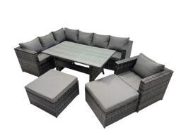 Fimous Outdoor PE Rattan Sofa Set with with Chair 2 Big Stools in Dark Grey - thumbnail 1