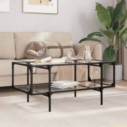 Berkfield Home Modern Coffee Table with Transparent Glass Top 98.5x50x45 cm Steel - thumbnail 2