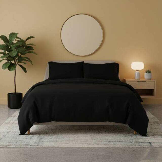 Snug City Flannelette Cotton Duvet Cover Set Soft Brushed Warm Bedding Set in Black - Size: King - image 1