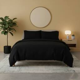 Snug City Flannelette Cotton Duvet Cover Set Soft Brushed Warm Bedding Set in Black - Size: King
