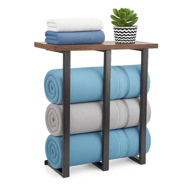 Nordara Brown 3-Bar Towel Rack w/ Shelf Iron & Wood - image 1
