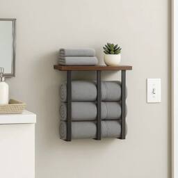 Nordara Brown 3-Bar Towel Rack w/ Shelf Iron & Wood - thumbnail 4