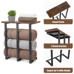 Nordara Brown 3-Bar Towel Rack w/ Shelf Iron & Wood - thumbnail 3
