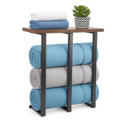 Nordara Brown 3-Bar Towel Rack w/ Shelf Iron & Wood - thumbnail 1