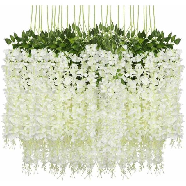 SPETLEK 24Pack White Artificial Fake Hanging Wisteria Silk Flowers Vine - Size: 0.6m2 - image 1