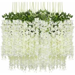 SPETLEK 24Pack White Artificial Fake Hanging Wisteria Silk Flowers Vine - Size: 0.6m2 - thumbnail 1