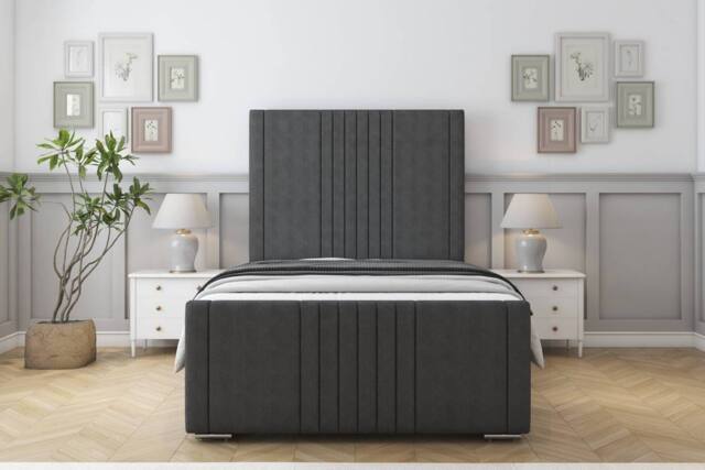 "Sloomy Harrington Dumfries Frame-Mattress - 50"" Upholstered Headboard in Dark Grey - Size: Small Double" - image 1