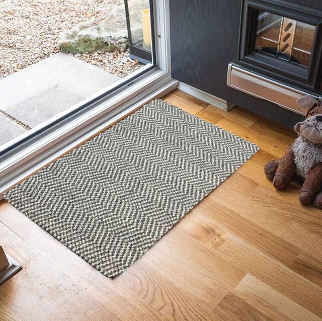 Desire Rugs Non Slip Herringbone Design Dirt Trapper Door Mats in Silver - Size: 50 cm x 80 cm - image 1