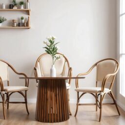IH Design Carney Mango Wood Round Dining Table 4 To 6 Seater in Brown