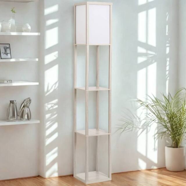 FURNOS Modern Dimmable Floor Lamp For Living Room With 3 Shelves in White - image 1