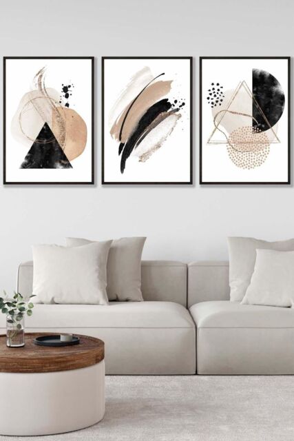 ARTZE Abstract Black Beige Watercolour Shapes Framed Wall Art - Large - Size: W53 cm x H73 cm x D20mm - image 1