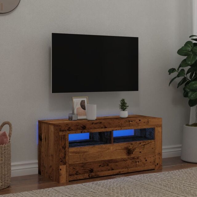 Berkfield Home TV Cabinet with LED Lights Old Wood 90x35x40 cm Engineered Wood - Size: 90 x 35 x 40 cm - image 1
