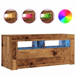 Berkfield Home TV Cabinet with LED Lights Old Wood 90x35x40 cm Engineered Wood - Size: 90 x 35 x 40 cm - thumbnail 2