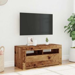 Berkfield Home TV Cabinet with LED Lights Old Wood 90x35x40 cm Engineered Wood - Size: 90 x 35 x 40 cm - thumbnail 4