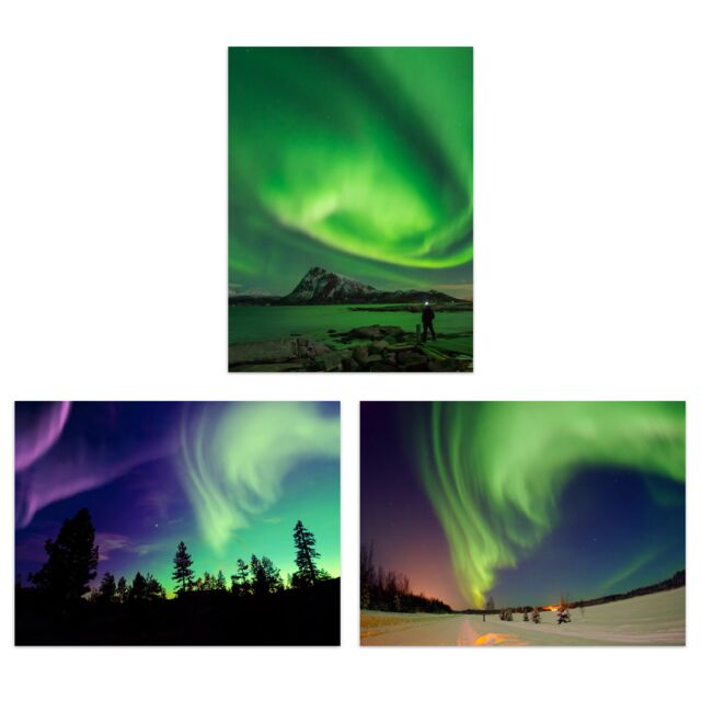 Artery8 Wall Art Print Northern Lights Norway In Winter Set Of 3 s Living Room Bedroom Aesthetic Aurora Borealis A4 - image 1