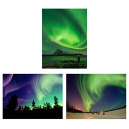 Artery8 Wall Art Print Northern Lights Norway In Winter Set Of 3 s Living Room Bedroom Aesthetic Aurora Borealis A4 - thumbnail 1