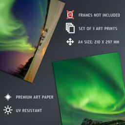 Artery8 Wall Art Print Northern Lights Norway In Winter Set Of 3 s Living Room Bedroom Aesthetic Aurora Borealis A4 - thumbnail 4