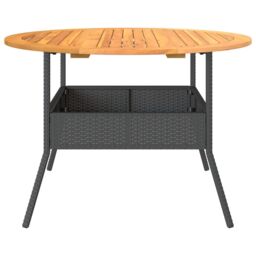 Berkfield Home Garden Table with Acacia Wood Top Black √ò110x71 cm Poly Rattan - Size: 110x71 cm - thumbnail 6