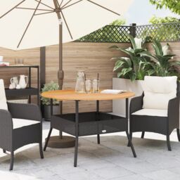 Berkfield Home Garden Table with Acacia Wood Top Black √ò110x71 cm Poly Rattan - Size: 110x71 cm - thumbnail 3