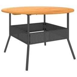 Berkfield Home Garden Table with Acacia Wood Top Black √ò110x71 cm Poly Rattan - Size: 110x71 cm - thumbnail 7