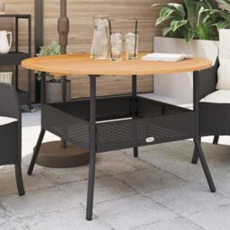 Berkfield Home Garden Table with Acacia Wood Top Black √ò110x71 cm Poly Rattan - Size: 110x71 cm