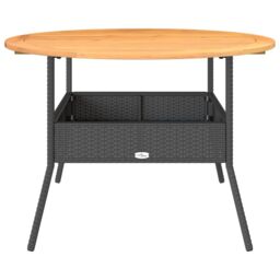Berkfield Home Garden Table with Acacia Wood Top Black √ò110x71 cm Poly Rattan - Size: 110x71 cm - thumbnail 5