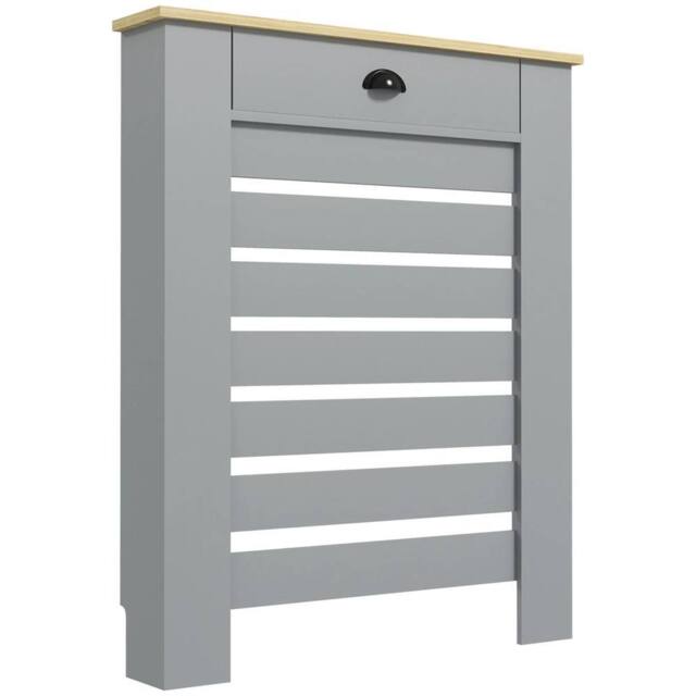 Nordara Radiator Cover with Drawer, Horizontal Slat, 78cm, Grey - image 1