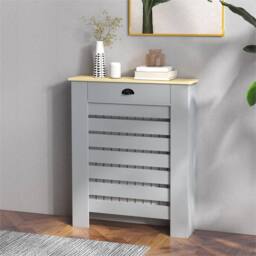 Nordara Radiator Cover with Drawer, Horizontal Slat, 78cm, Grey - thumbnail 7