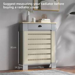 Nordara Radiator Cover with Drawer, Horizontal Slat, 78cm, Grey - thumbnail 4
