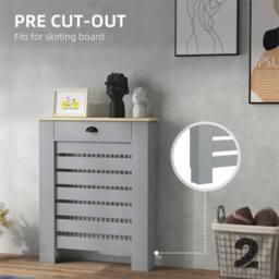 Nordara Radiator Cover with Drawer, Horizontal Slat, 78cm, Grey - thumbnail 5