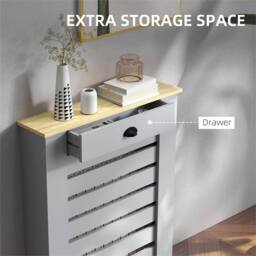 Nordara Radiator Cover with Drawer, Horizontal Slat, 78cm, Grey - thumbnail 3