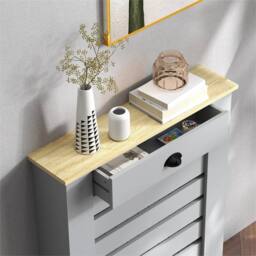 Nordara Radiator Cover with Drawer, Horizontal Slat, 78cm, Grey - thumbnail 6