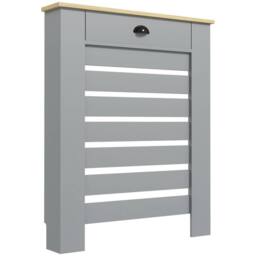 Nordara Radiator Cover with Drawer, Horizontal Slat, 78cm, Grey - thumbnail 1