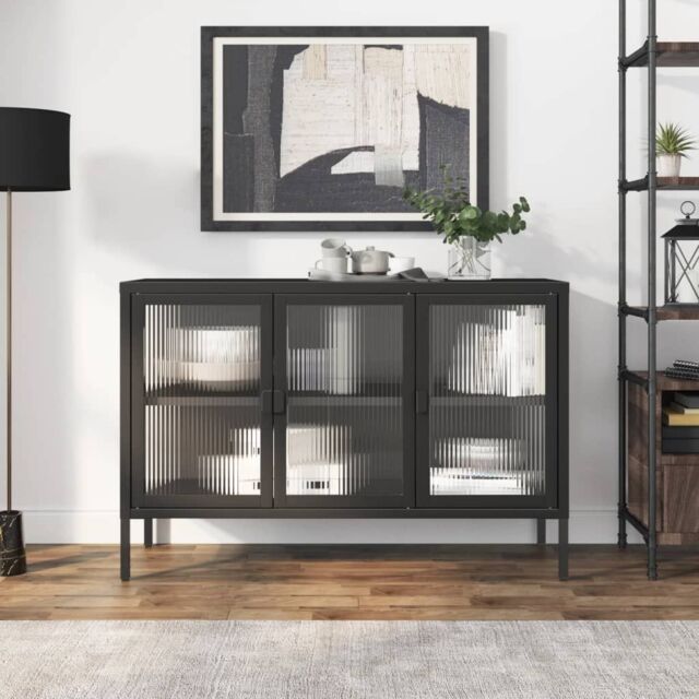 Berkfield Home Sideboard Black 105x35x70 cm Glass & Steel - Size: 105 x 35 x 70 cm - image 1